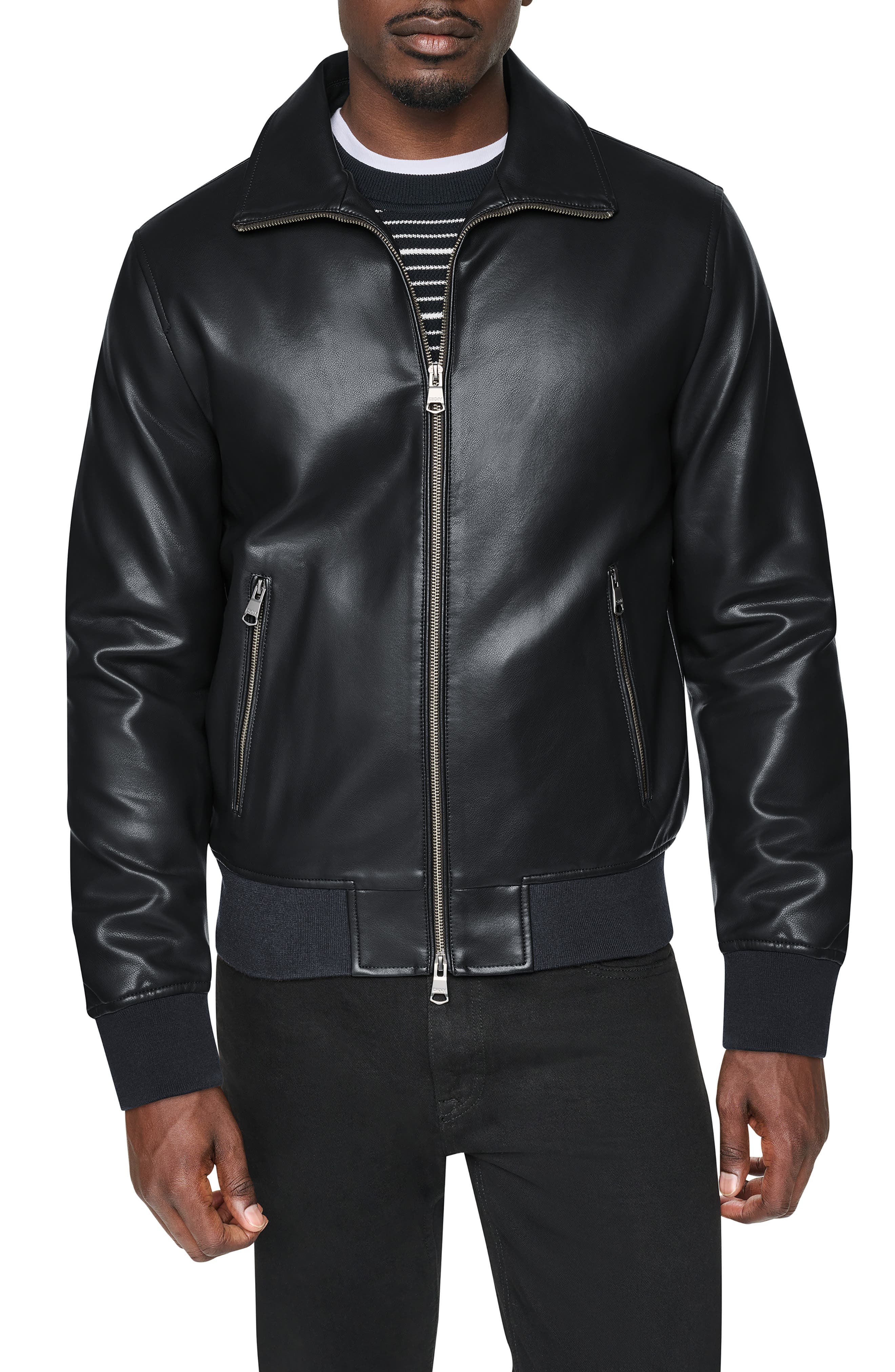 Faux Leather Bomber Jacket