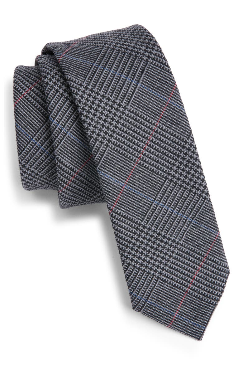 Plaid Virgin Wool Tie, Main, color, DARK GREY