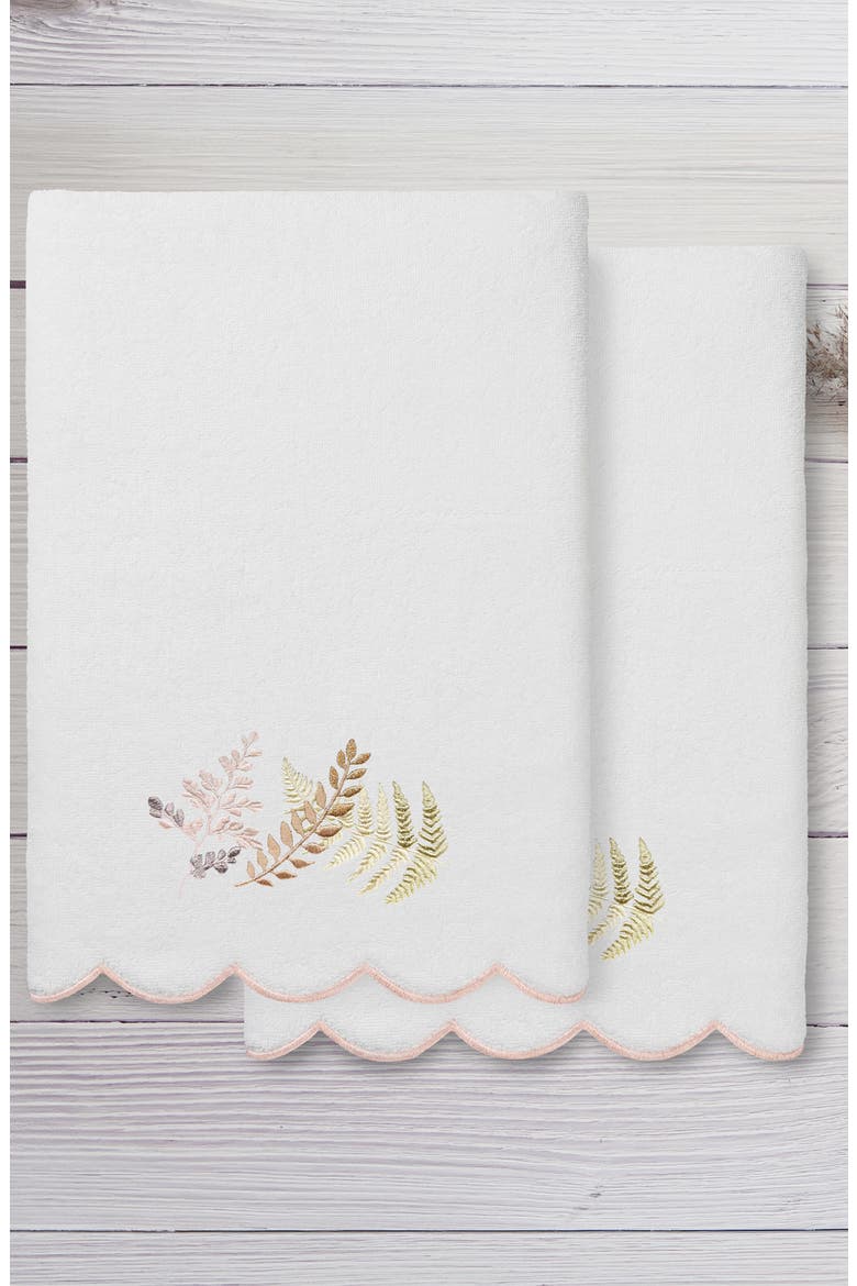 Fern Toss Scallop Pack of 2 Bath Towels, Alternate, color, WHITE/ PINK