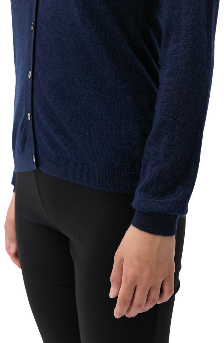 GOBI Mongolian Cashmere Cashmere-Silk Crew Neck Cardigan, Alternate, color, Mood Indigo