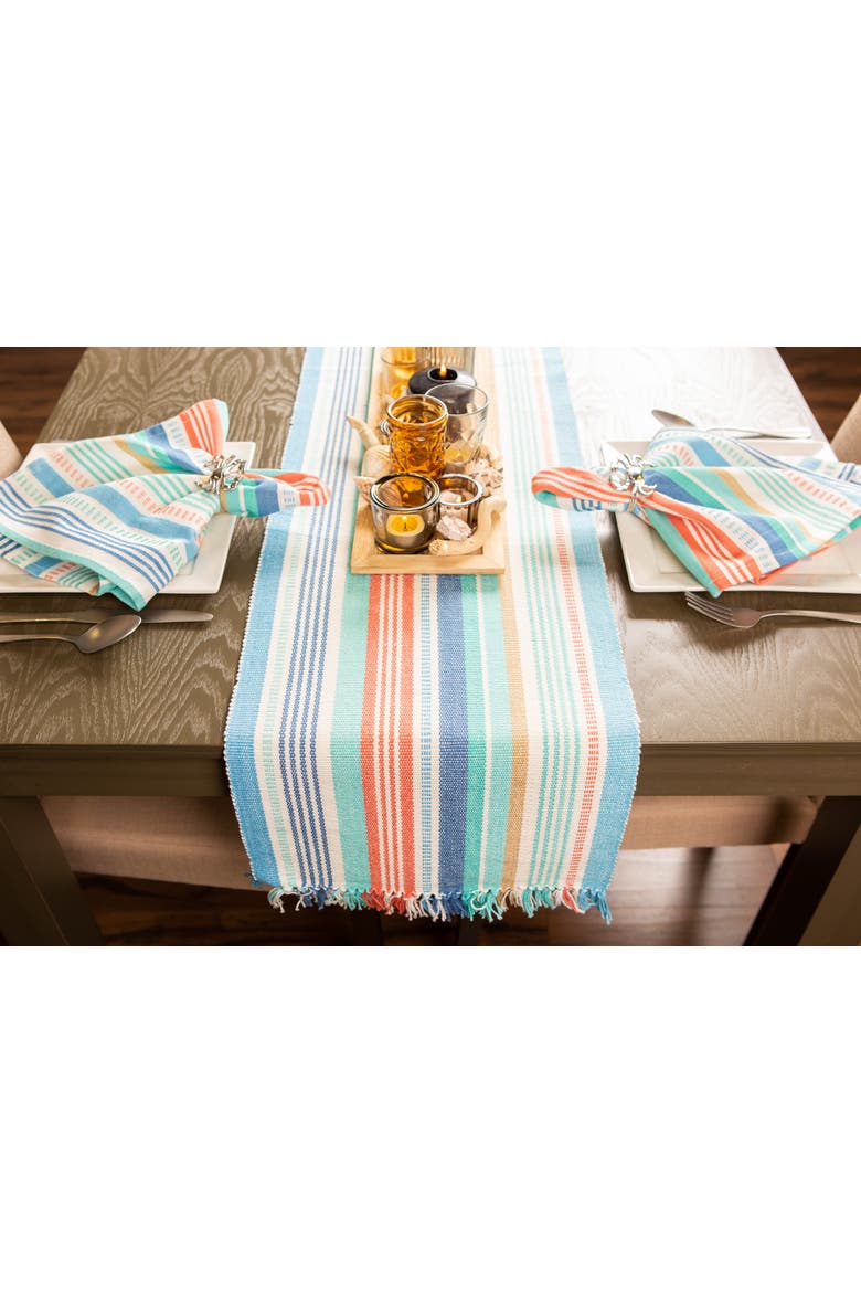 Seashore Stripe Fringed Table Runner 13X72, Alternate, color, Seashore Stripe