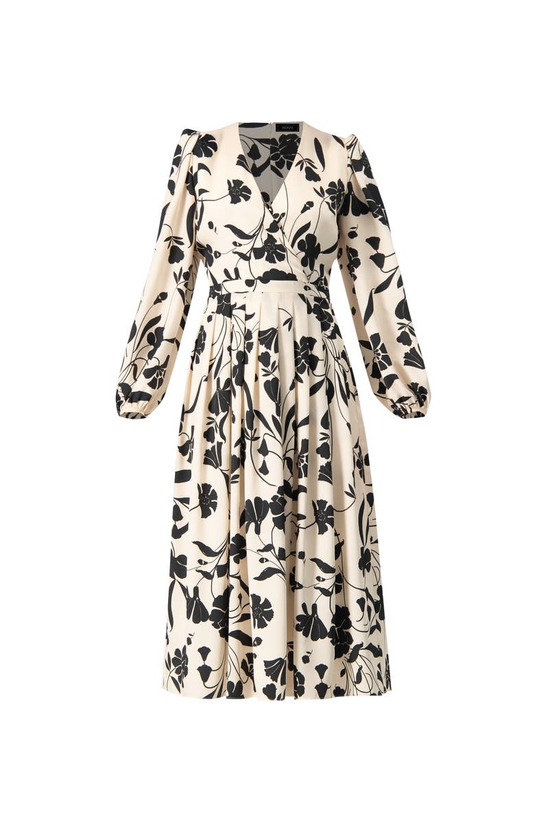 IVONNE V-Neck Midi Dress with Long Sleeves, Alternate, color, Bone