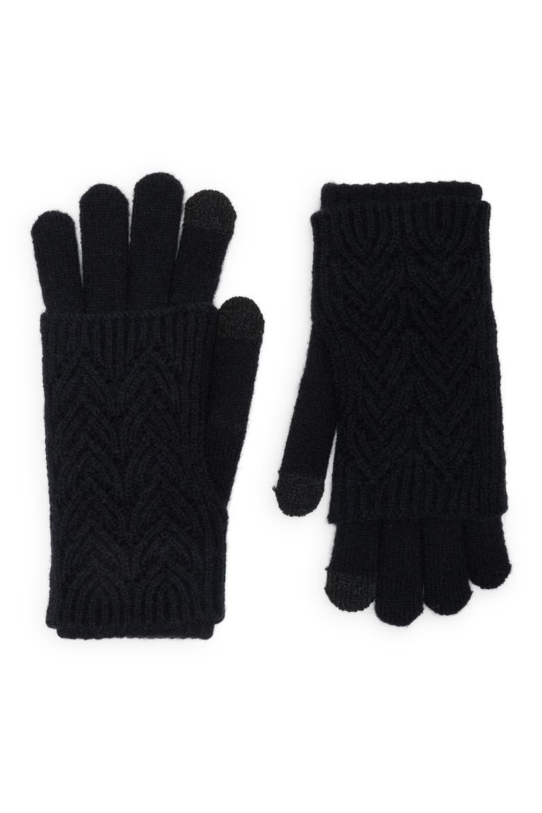 Pointelle Knit Cuff Tech Gloves, Main, color, BLACK