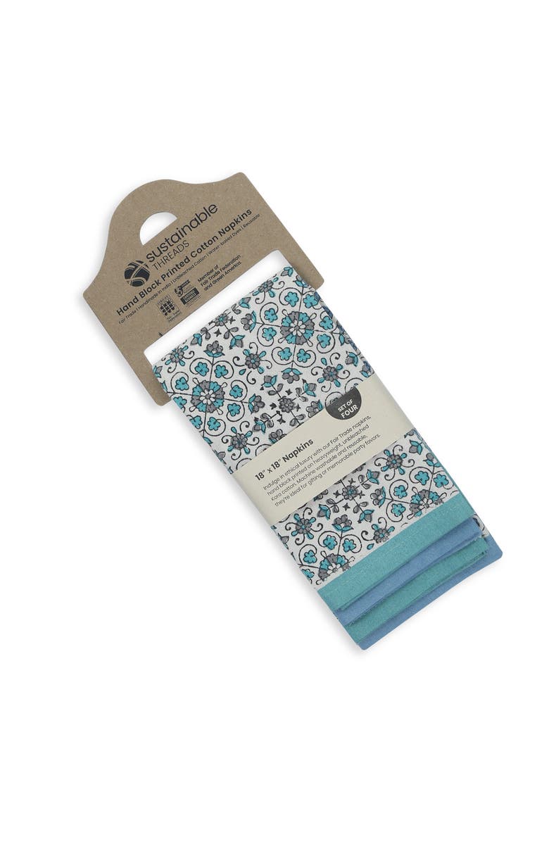 Sustainable Threads Hand Block Printed Cotton Napkins- Set of 4, Alternate, color, Ivy Slate