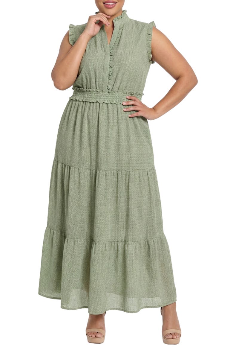 Ruffle Trim Tiered Maxi Dress, Main, color, OLIVE/ IVORY