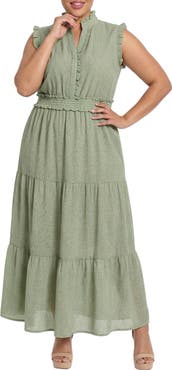 London Times Ruffle Trim Tiered Maxi Dress