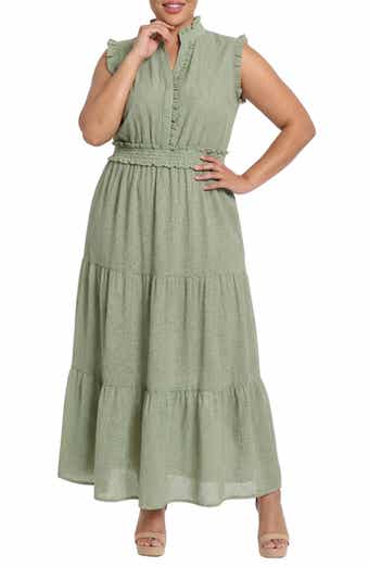 London Times Ruffle Trim Tiered Maxi Dress