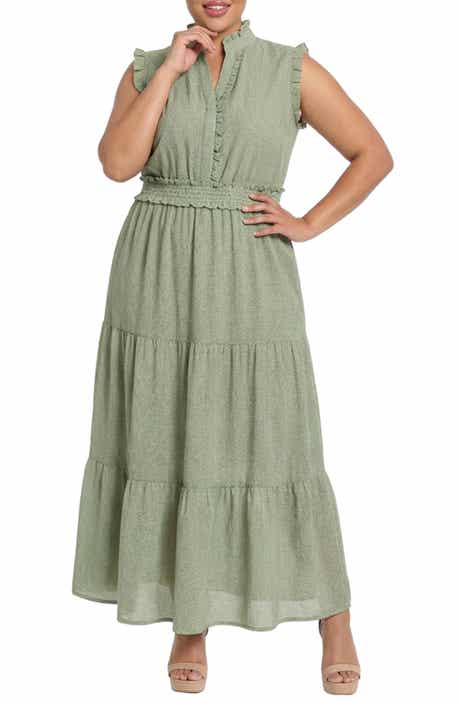 London Times Ruffle Trim Tiered Maxi Dress