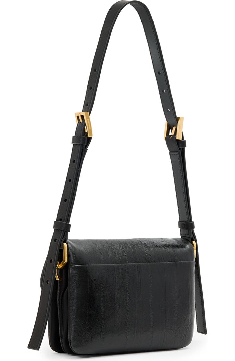 AllSaints Jupiter Eel Skin Embossed Leather Crossbody Bag, Alternate, color, Black