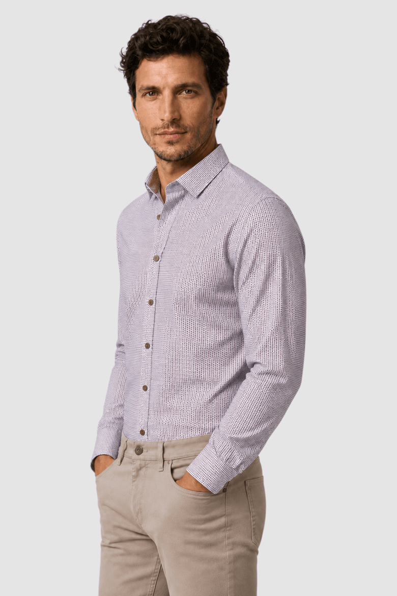 GARNET Men's Regular-fit Micro-pattern Contrast-trim Dress Shirt (Men ...