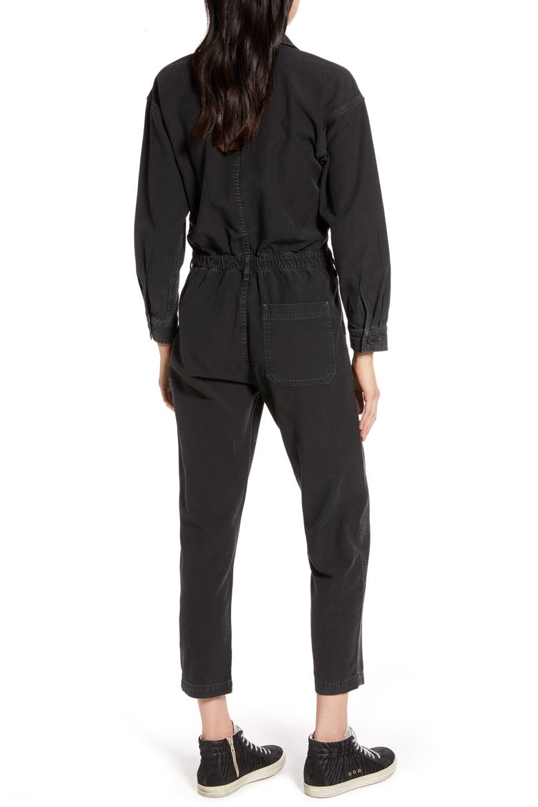 Marta Long Sleeve Cotton Twill Utility Jumpsuit, Alternate, color, WASHED BLACK