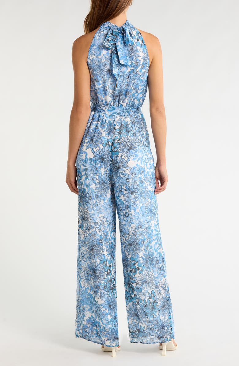 SUGARLIPS Tierra Floral Print Halter Jumpsuit, Alternate, color, Blues