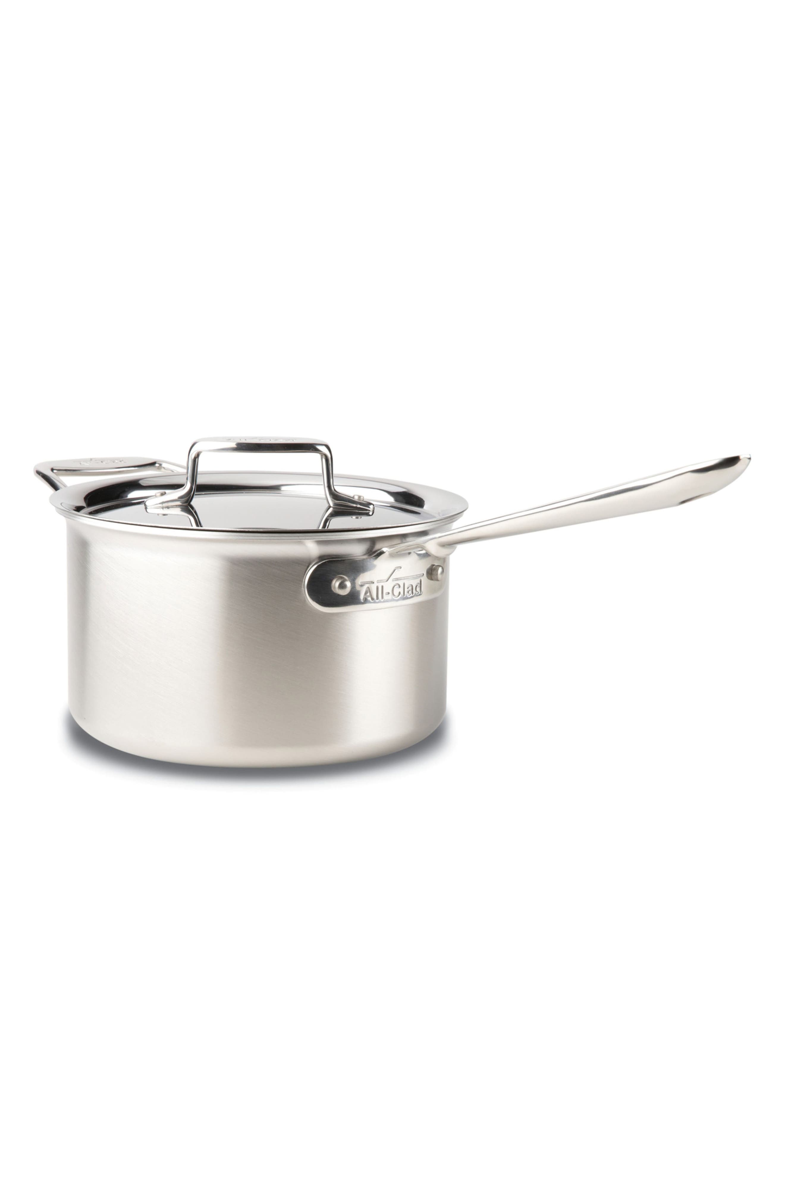 All-Clad D5 Brushed 5-Ply Bonded 4-Quart Sauce Pan with Lid in Silver 