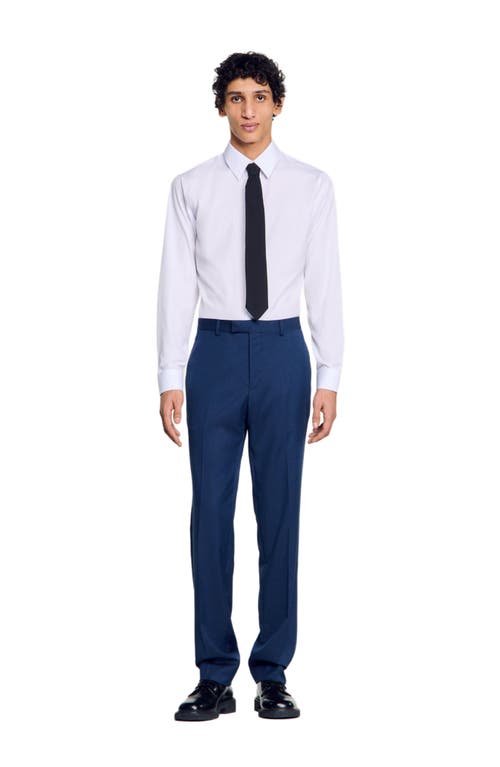 Sandro Wide Leg Wool Blend Suit Trousers In Royal Blue