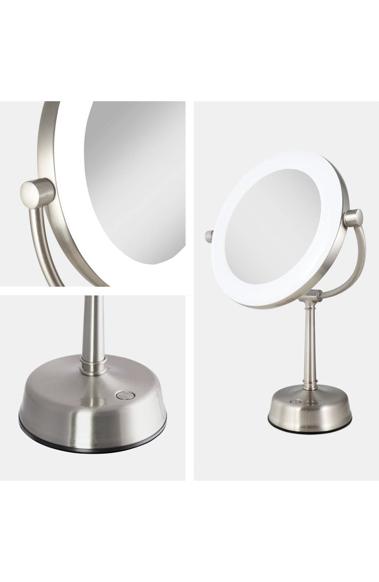 Zadro Lexington Lighted Makeup Mirror with 10X/1X Magnification, Alternate, color, Satin Nickel