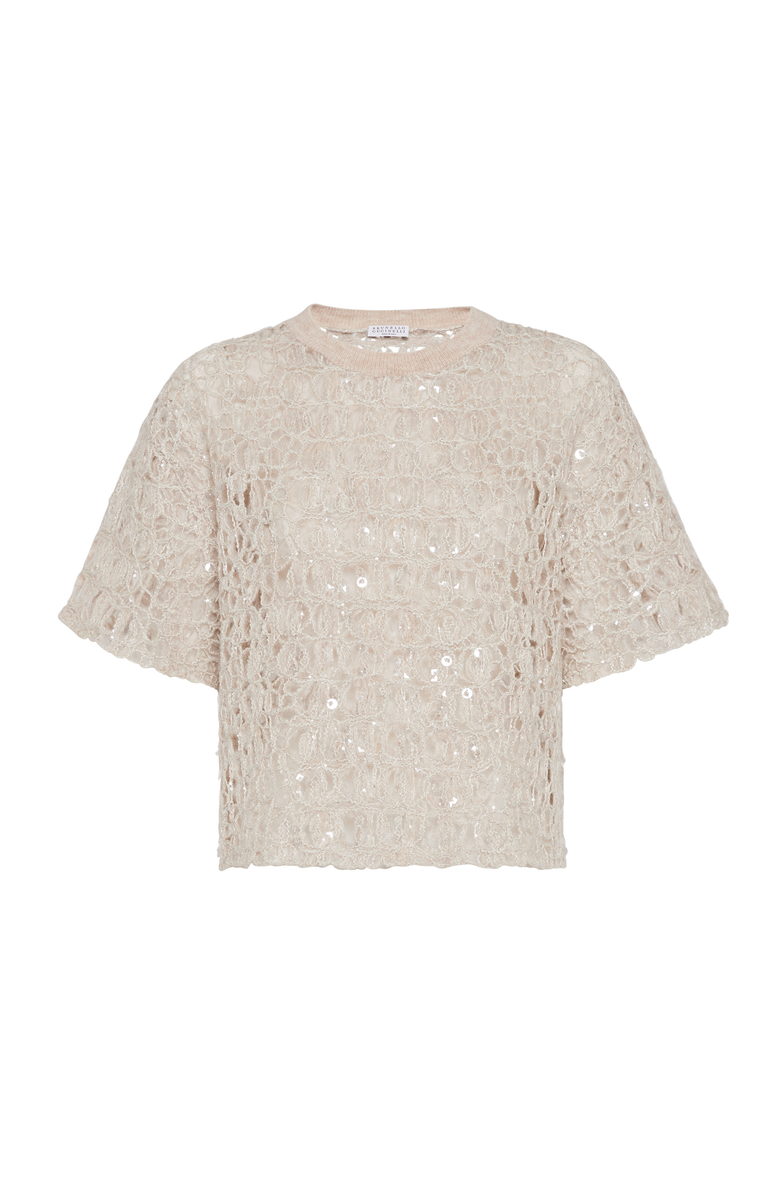 Brunello Cucinelli Dazzling croc embroidery T-shirt, Main, color, Cool Beige