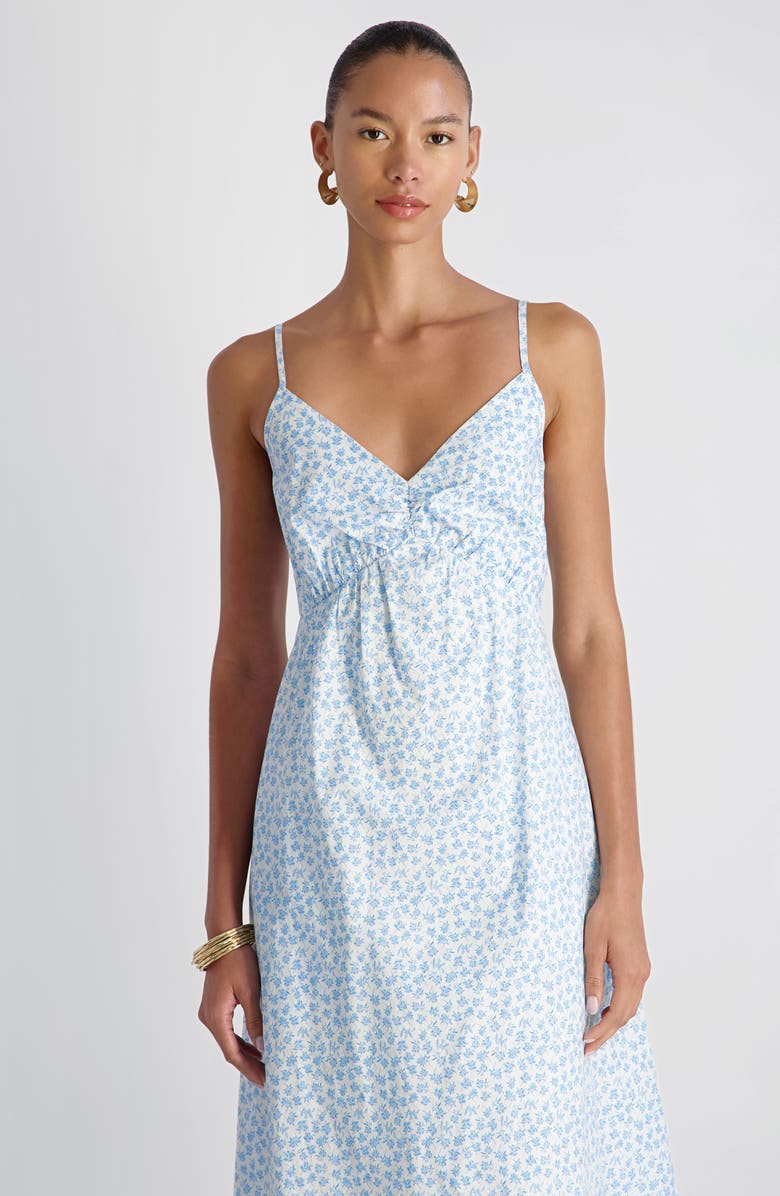 French Connection Rhodes Poplin Floral Print Midi Dress, Alternate, color, White-Poolside Blue