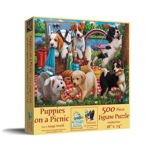 Puppies on a Picnic 500 piece Jigsaw Puzzle for Adults