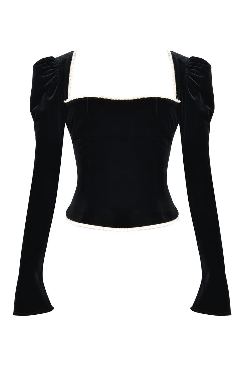 Noa Puff Shoulder Velvet Top, Alternate, color, BLACK