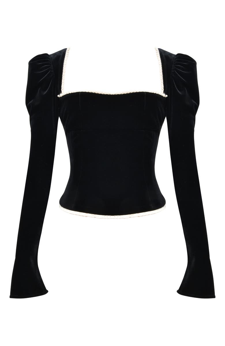 HOUSE OF CB Noa Puff Shoulder Velvet Top, Alternate, color, Black