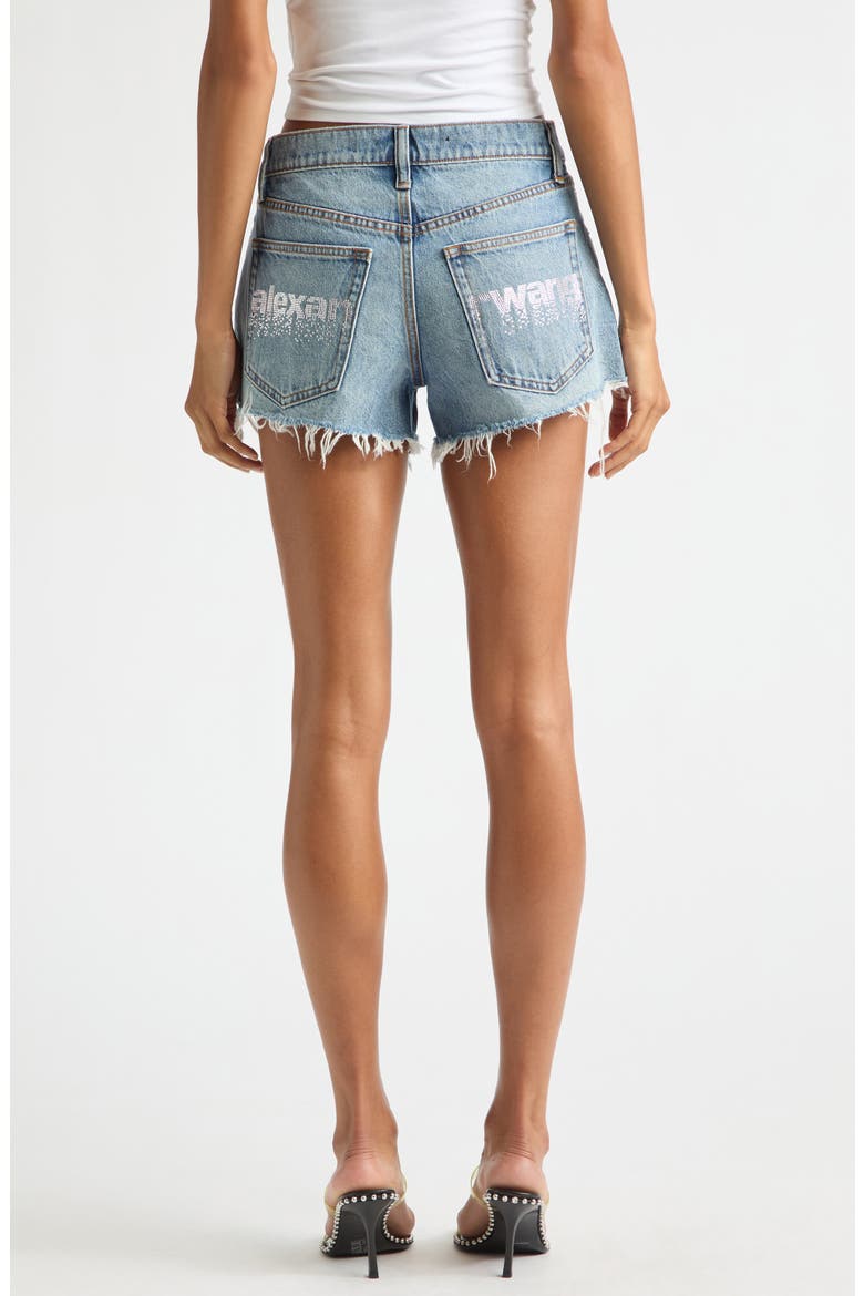 Hotfix Logo Relaxed Fit Cutoff Denim Shorts, Alternate, color, VINTAGE LIGHT INDIGO