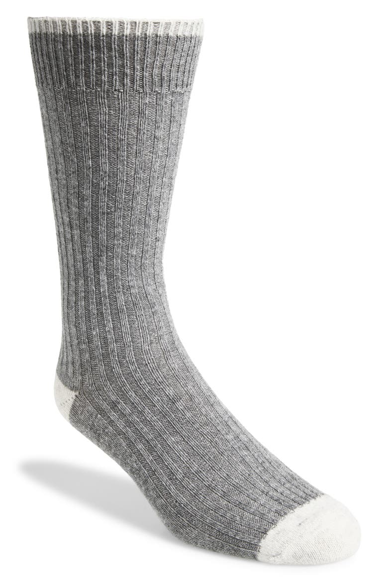 Rib Crew Socks, Main, color, LIGHT GREY HEATHER