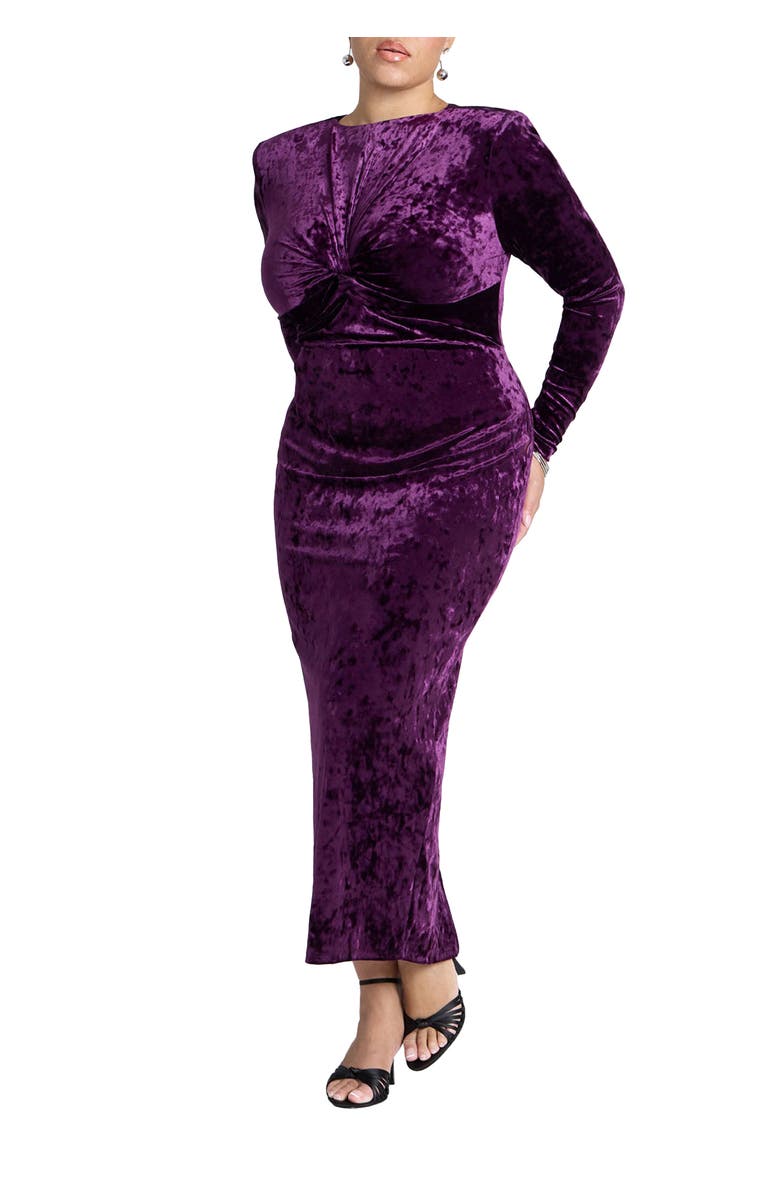 ELOQUII Twist Bodice Velvet Maxi Dress, Main, color, 