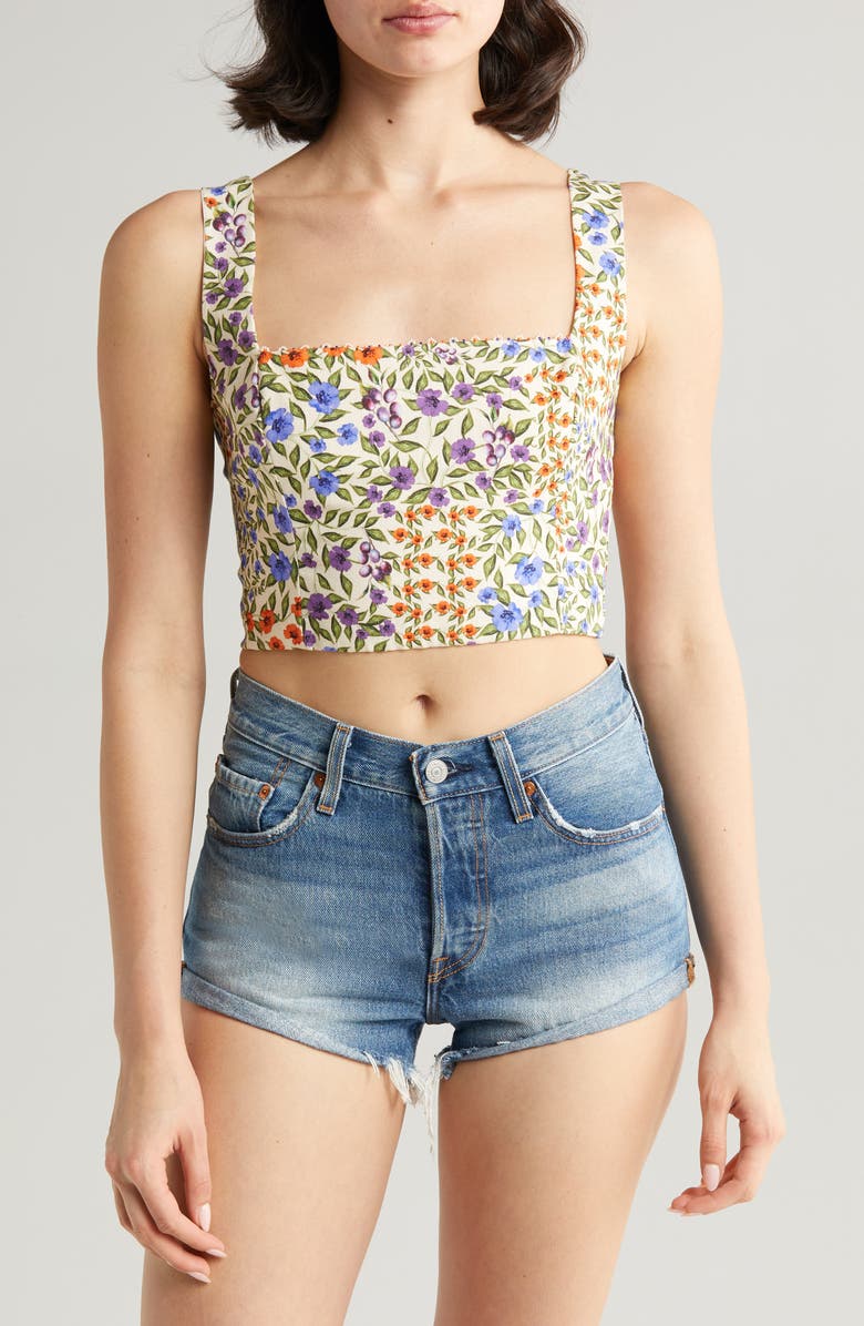 Agua Bendita Kosia Floral Beaded Cotton Crop Cover-Up Top, Alternate, color, Multicolor