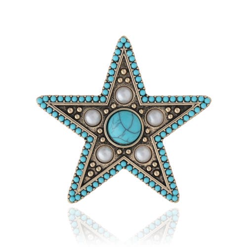 Jessica Simpson Turquoise Star Pin With Crystal Accents In Blue