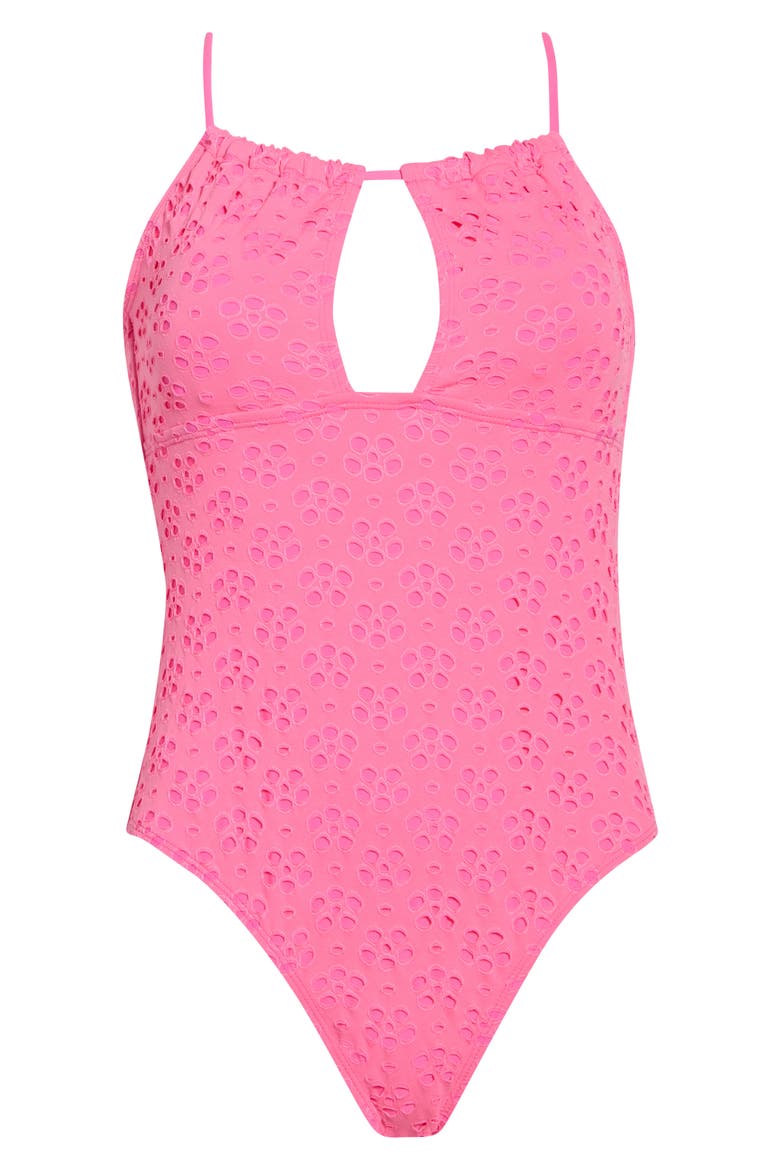 Eyelet Cutout One-Piece Swimsuit, Alternate, color, SUGAR PLUM