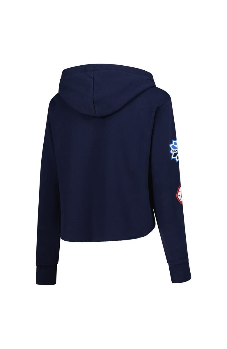 Outerstuff Women's Navy Team USA Flag & Patches Fleece Cropped Pullover Hoodie, Alternate, color,