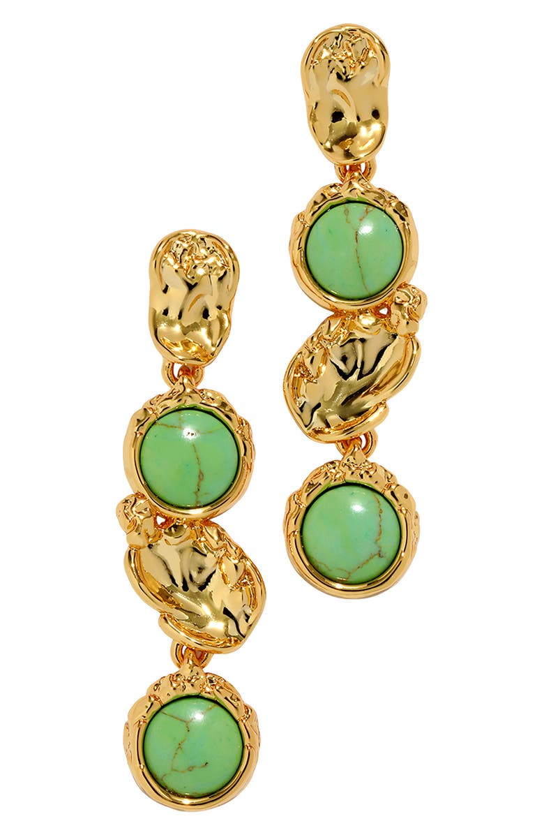 Alexis Bittar Brut Reconstituted Turquoise Coin Linear Drop Earrings, Main, color, Green/ Gold