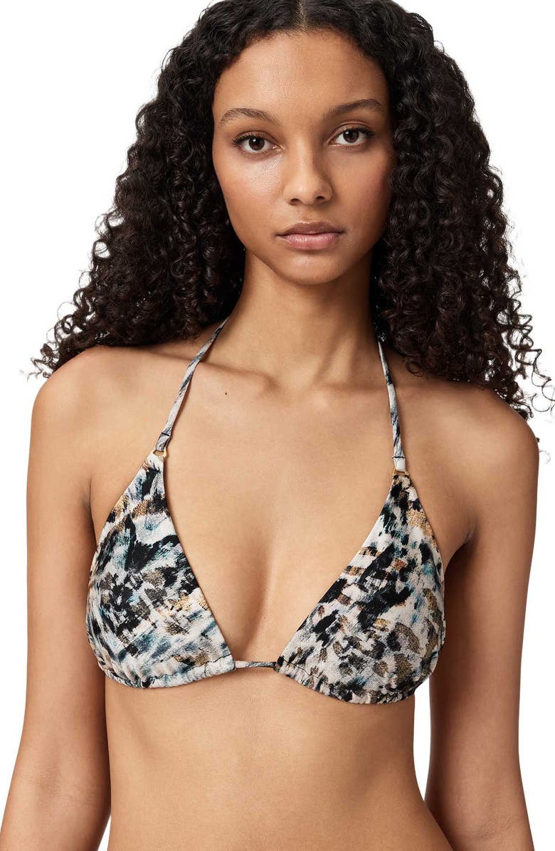 AllSaints Saph Print Triangle Bikini Top, Alternate, color, Canter Fawn Brown