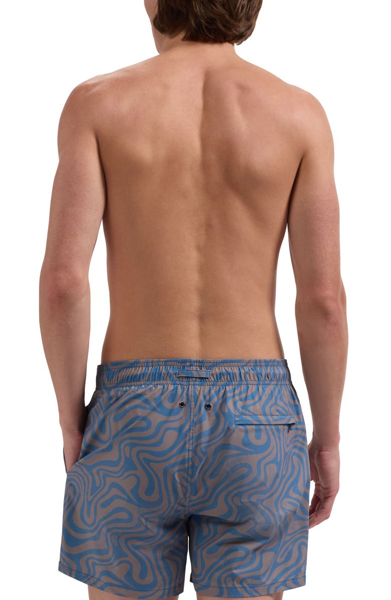 Bugatchi Cruz Wave Print Swim Trunks, Alternate, color, Taupe
