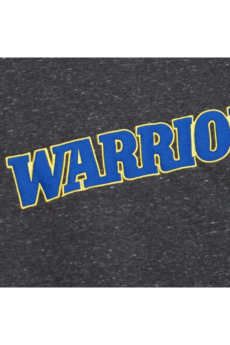Men's Black Golden State Warriors Mitchell & Ness Black Out Collection Snow Washed Vintage Logo Pullover Sweatshirt, Alternate, color, Black
