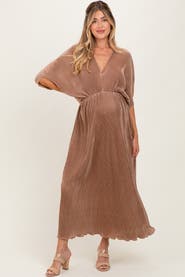 PinkBlush Pleated Satin Dolman Sleeve Maxi Dress
