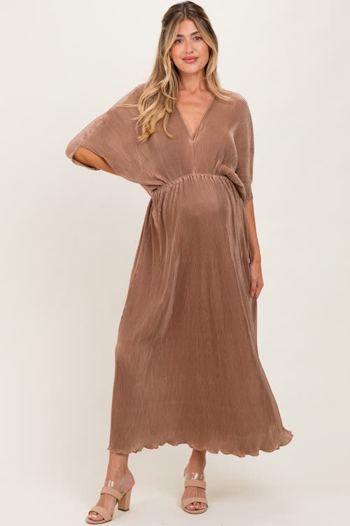 Pinkblush Pleated Satin Dolman Sleeve Maxi Dress In Brown