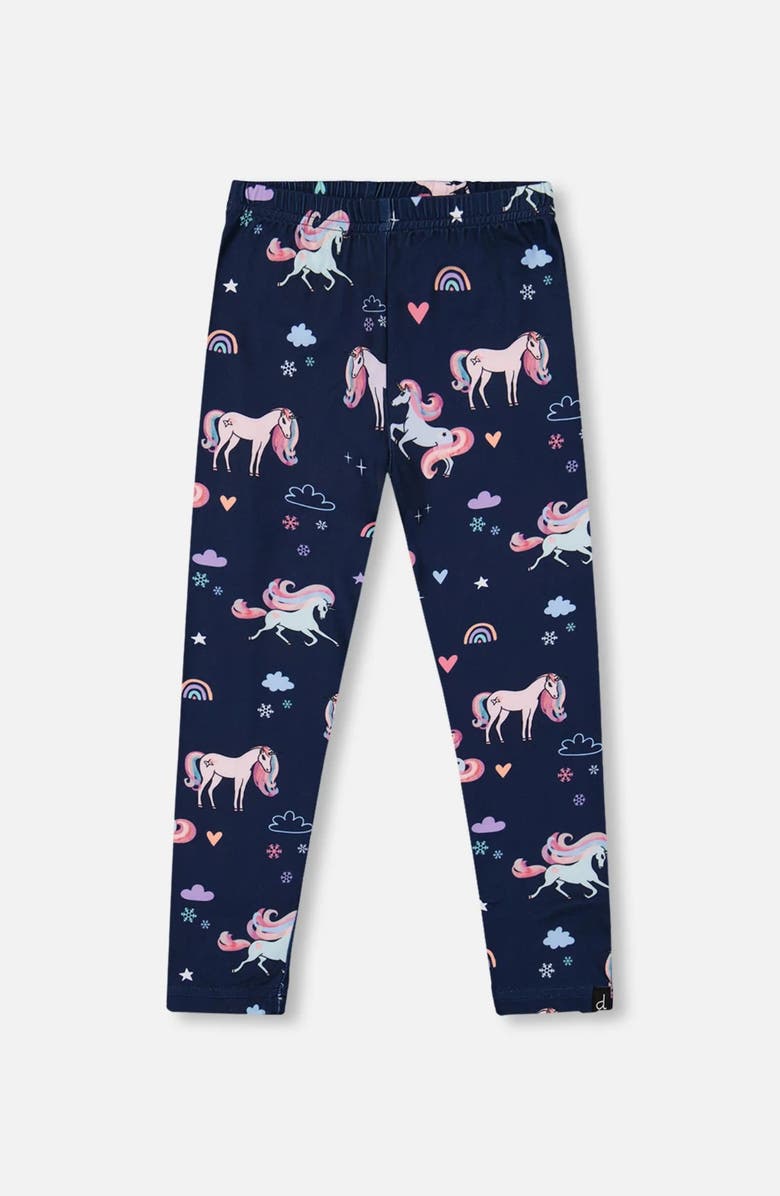 Deux par Deux Stretch Jersey Leggings Unicorn, Main, color, Navy