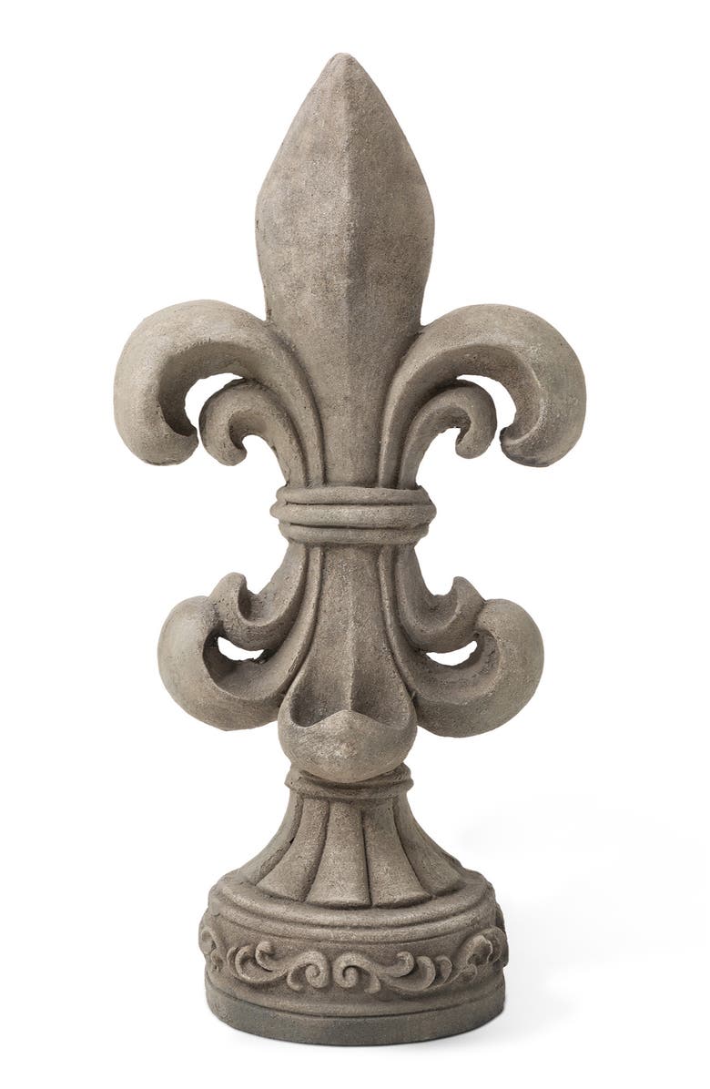 Glitzhome 27.25"H MGO Standing Fleur De Lis French Holiness Garden Statue, Main, color,