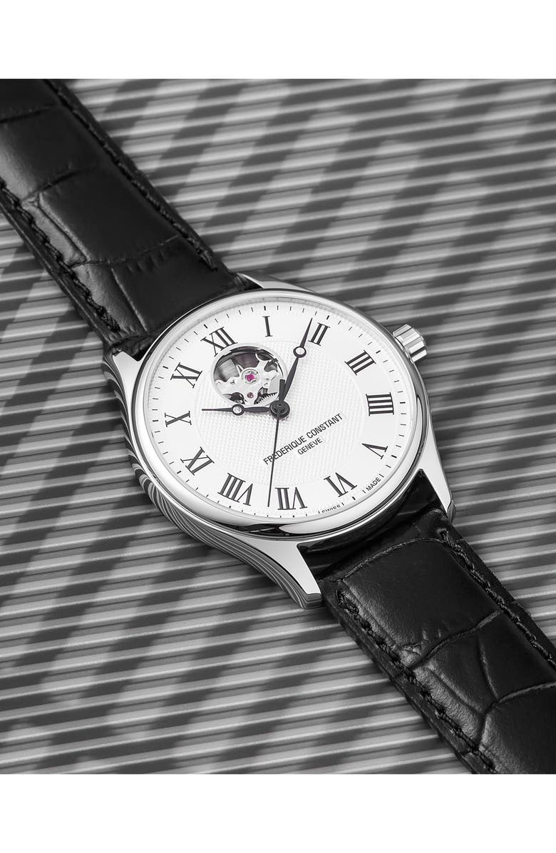 FREDERIQUE CONSTANT Classics Heartbeat Automatic Leather Strap Watch, 40mm, Alternate, color, Silver-Tone