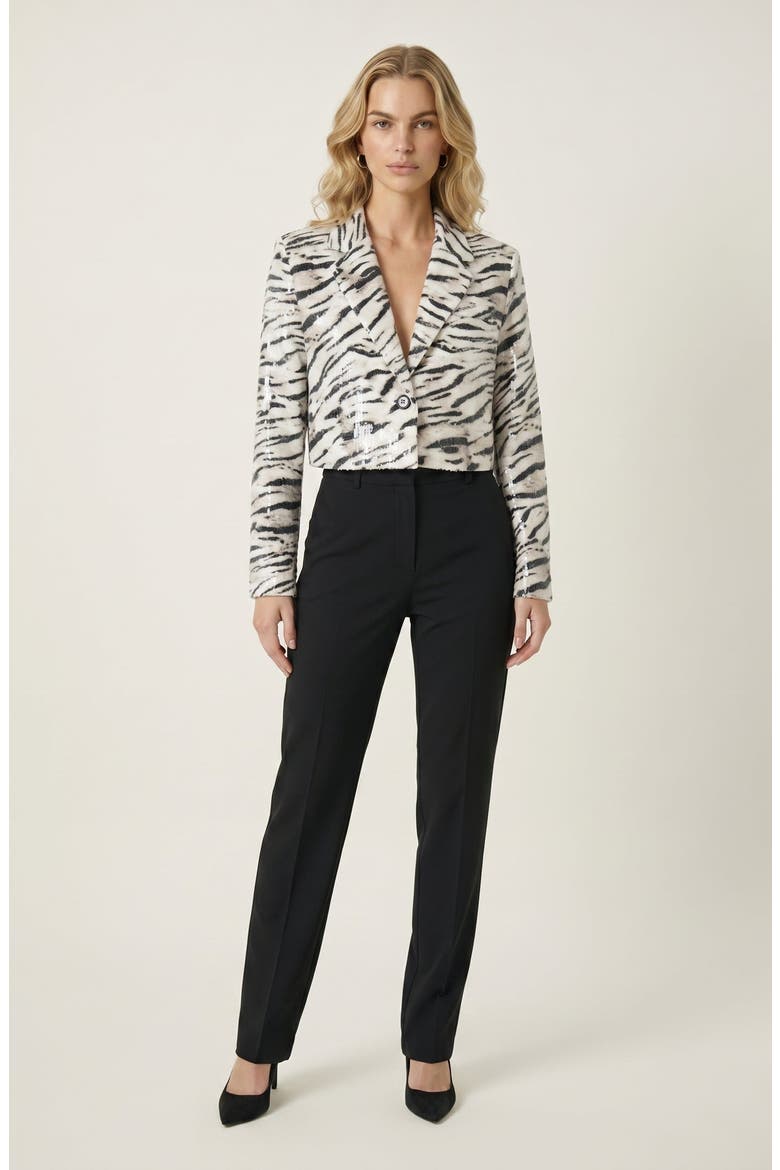 Cropped Leopard Print Sequin Blazer, Alternate, color, White