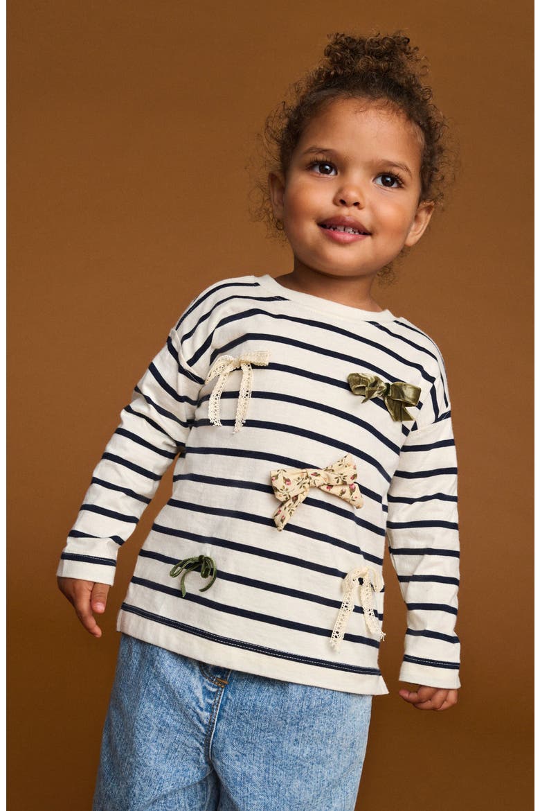 Kids' Stripe Bow Appliqué Cotton Top, Alternate, color, NEUTRAL