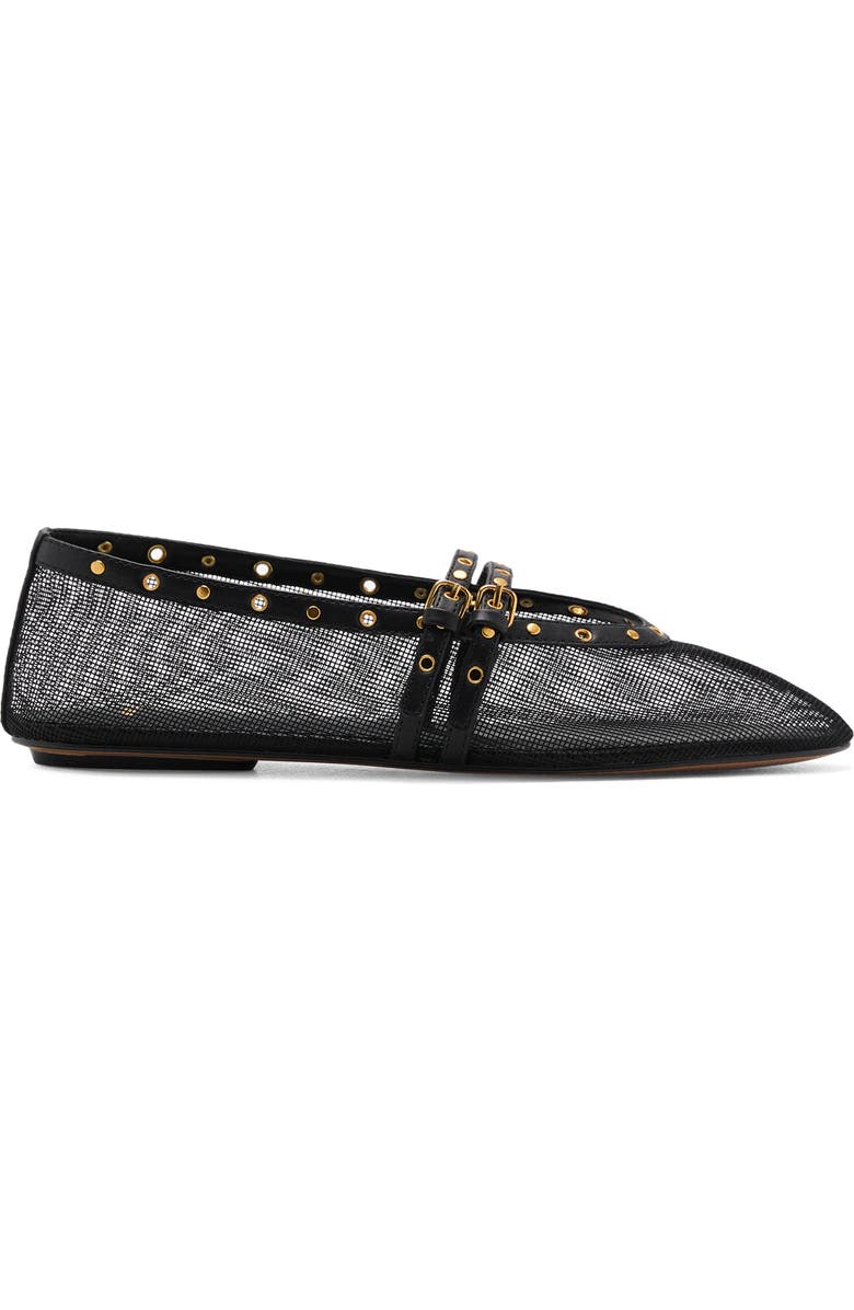 MANGO Studded Buckle Strap Mesh Ballet Flat, Alternate, color,