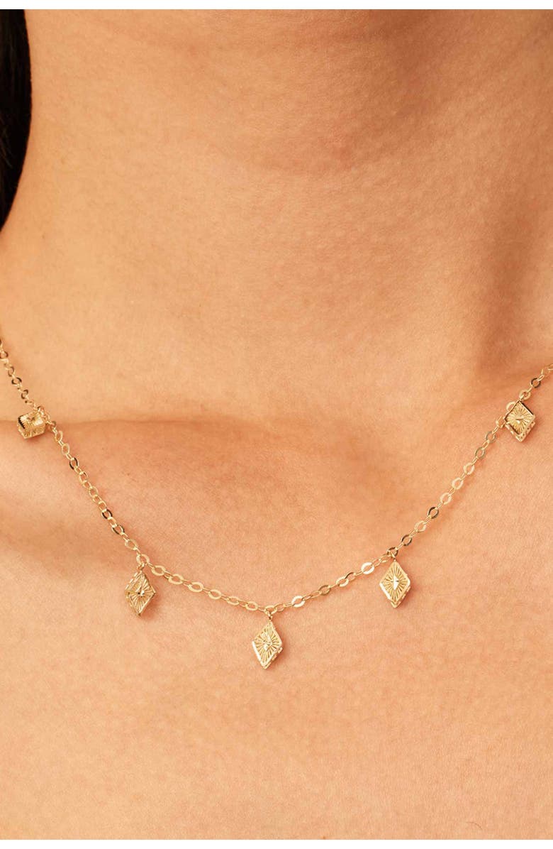 Oradina 14K Yellow Gold Roma Diamond Station Charm Necklace, Alternate, color, Yellow Gold