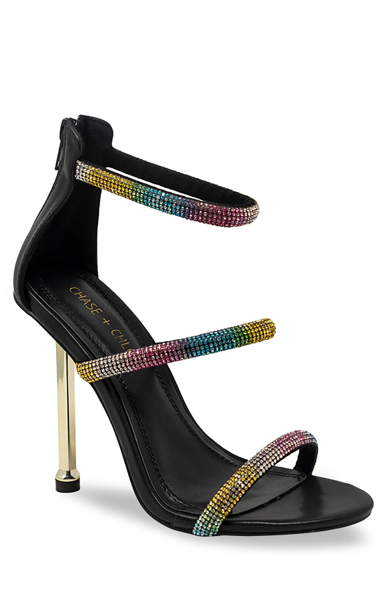 CHASE AND CHLOE Elle Triple Rhinestone Strap Sandal, Main, color, 