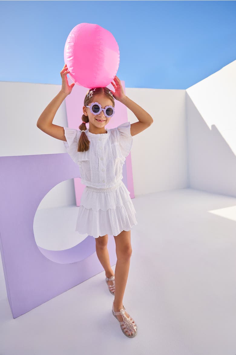 Kids' Tiered Skort, Alternate, color, White Seersucker