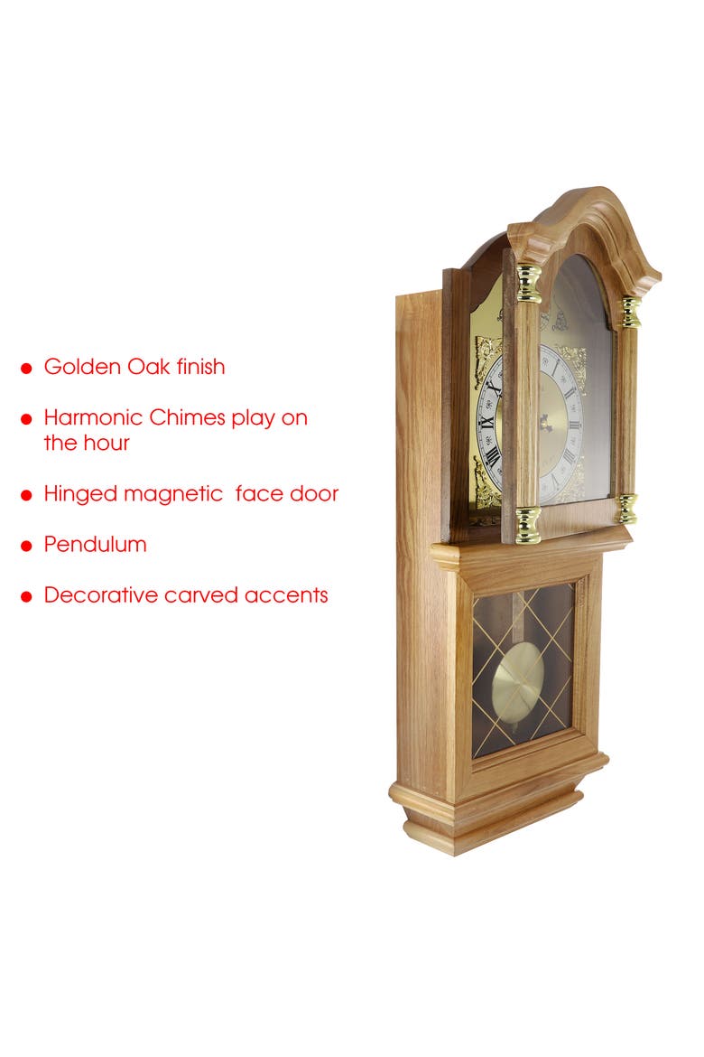 Classic 26in Pendulum Wall Clock with Oak Finish, Alternate, color, Light Brown