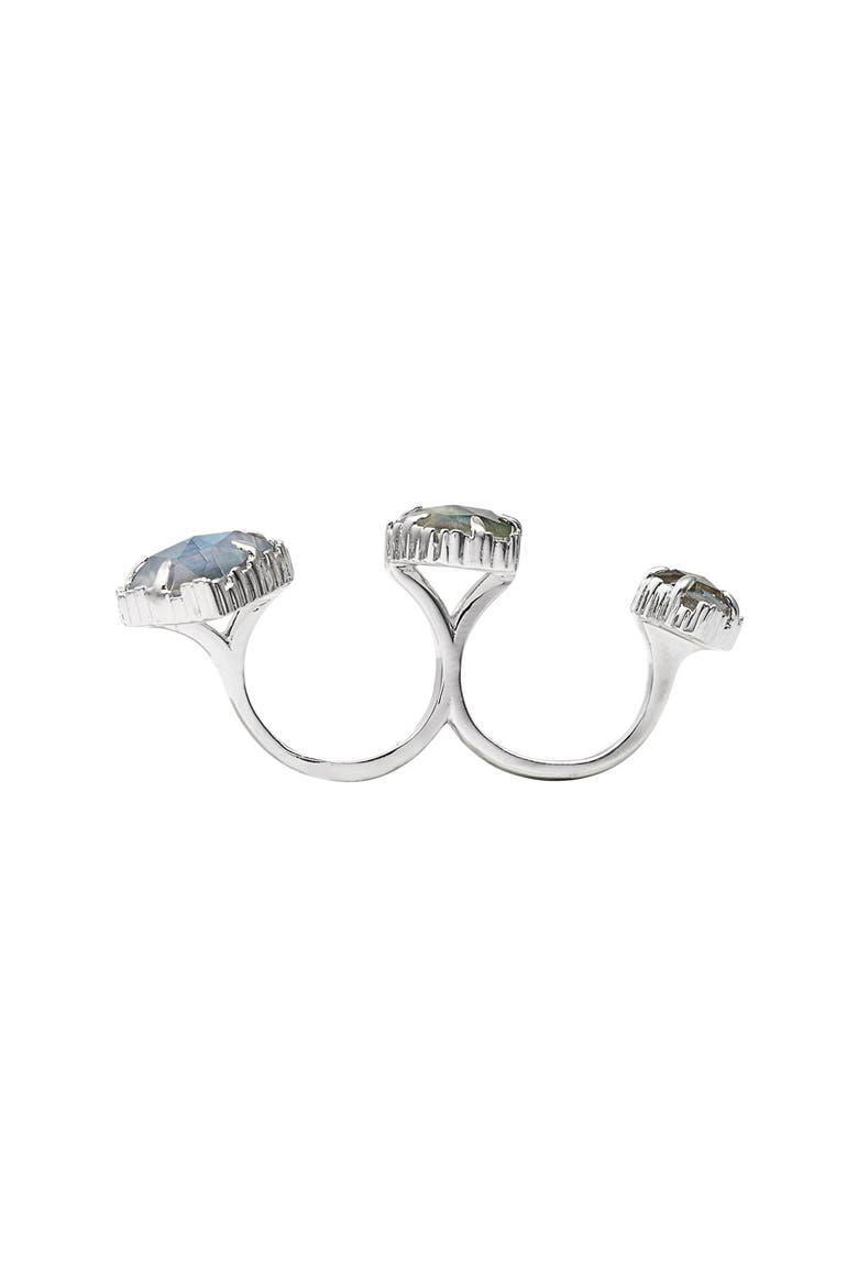 'Naomi' Double Finger Ring, Alternate, color, BLACK MOTHER OF PEARL/ SILVER