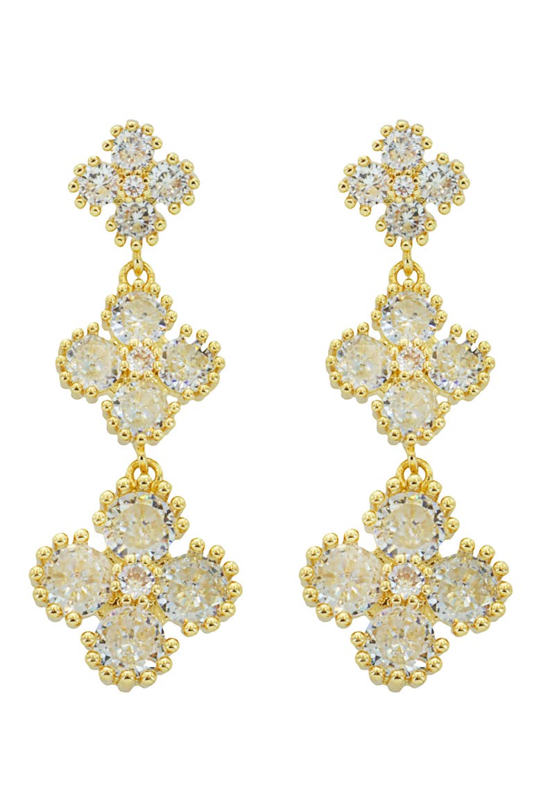 Crystal Clover Linear Drop Earrings, Main, color, GOLD