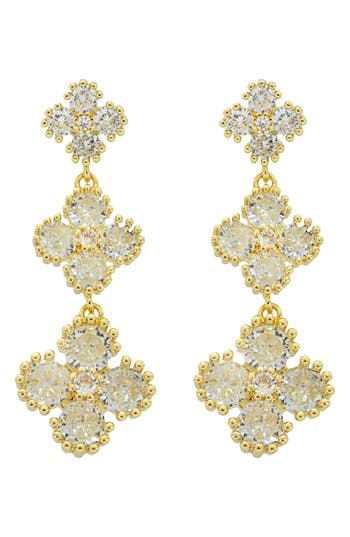 Panacea Crystal Clover Linear Drop Earrings In Gold